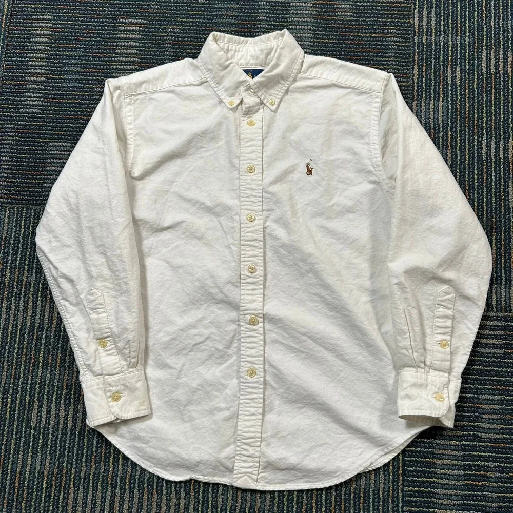 Ralph Lauren Button Down Shirt 12 White Long Sleeve Oxford Cotton Pony Logo